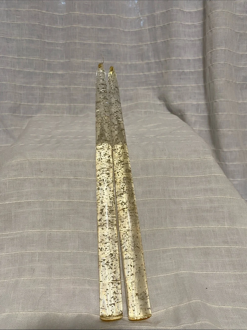 MCM Lucite Gold Flecked Taper Candles - Set of 2